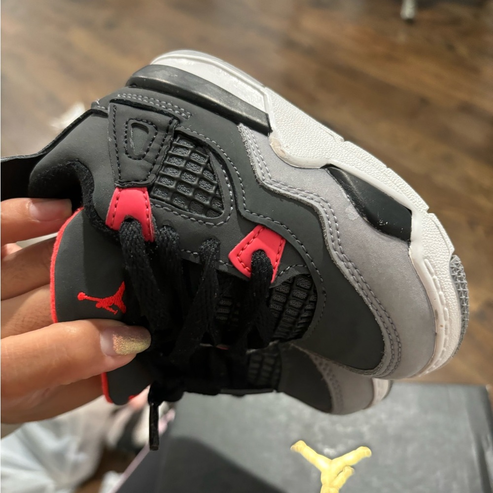 Jordan 4 Retro TD Black Red Gray Sneakers - Picture 4 of 10